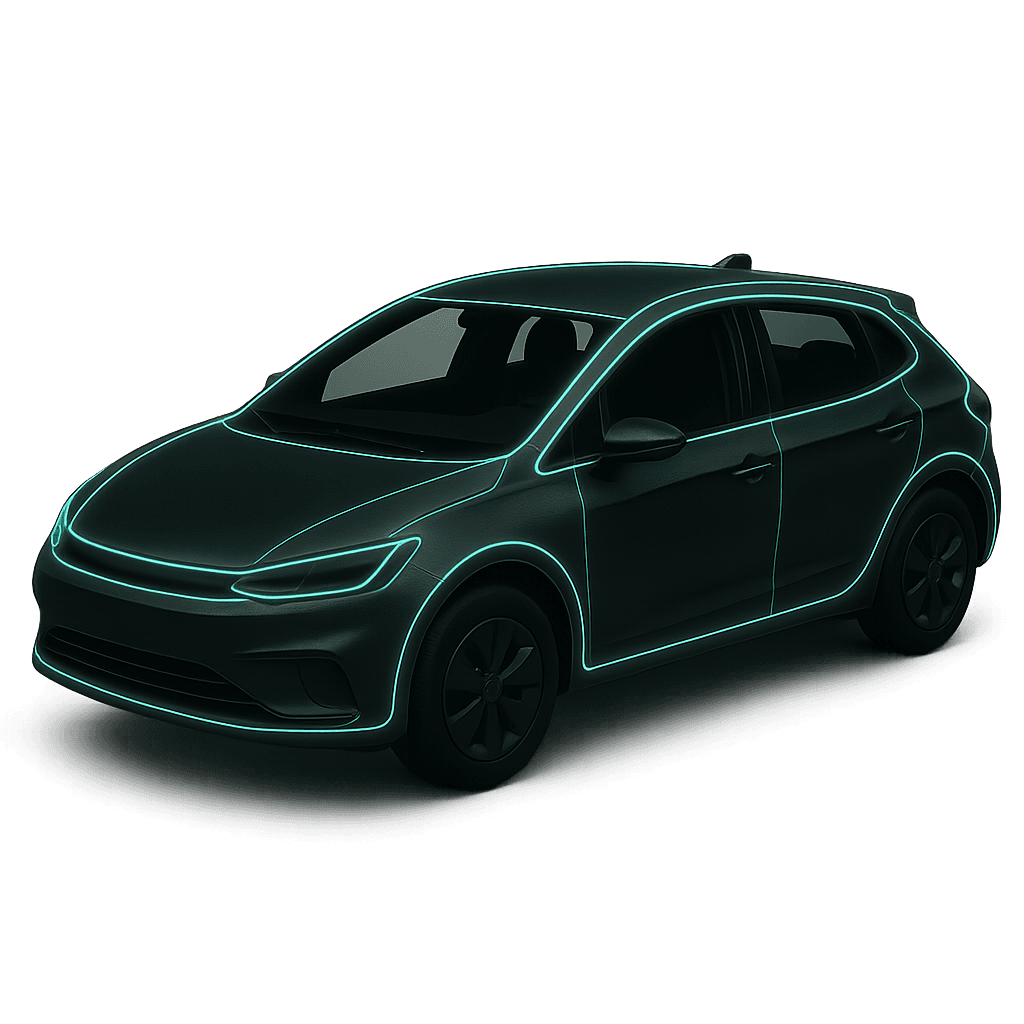 byd-compact-lignes-neon-design-futuriste Voiture compacte BYD avec contours lumineux néon mettant en valeur son design moderne et dynamique