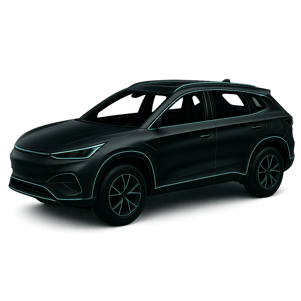 byd-song-plus-dm-i--tyle-electrique BYD Song Plus DM‑i avec effets lumineux néon illustrant un style dynamique et technologique